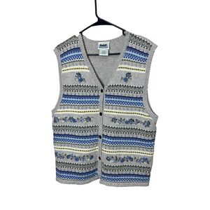 Vintage Northern‎ Reflections Floral Knit Vest XL Sweater Button Up Top